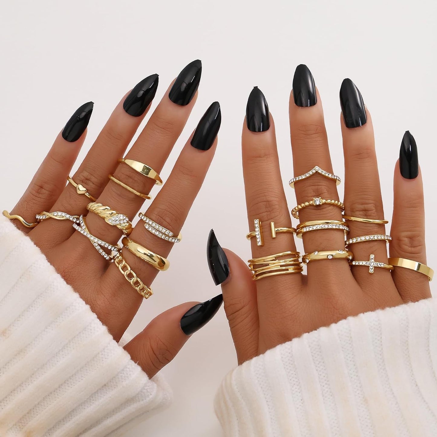 KISS WIFE Gold Silver Black Kunckle Rings Set for Women, Dainty Simple Trendy Cute Stackable Finger Rings Pack, Perfect for Stacking Layering on Thumb and Knuckle, Mixed Size, Jewelry Gift