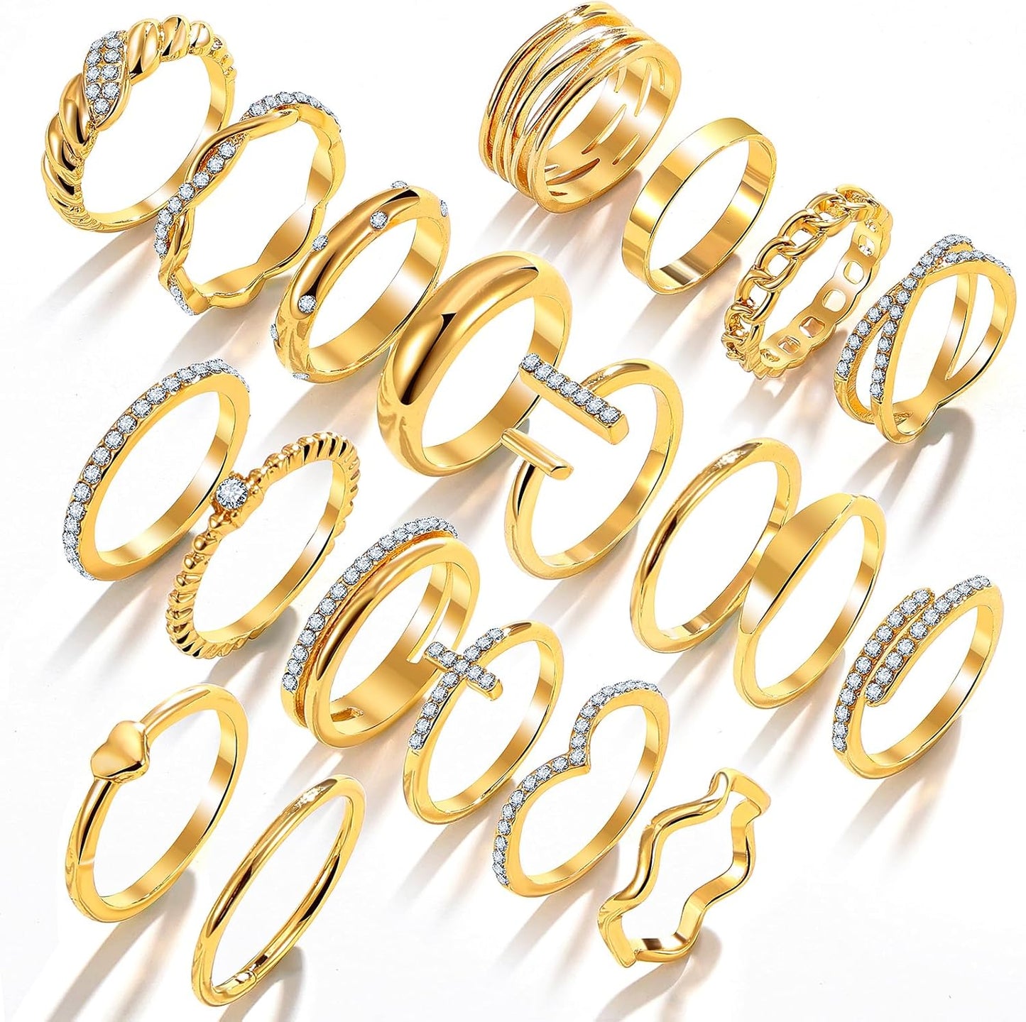 KISS WIFE Gold Silver Black Kunckle Rings Set for Women, Dainty Simple Trendy Cute Stackable Finger Rings Pack, Perfect for Stacking Layering on Thumb and Knuckle, Mixed Size, Jewelry Gift