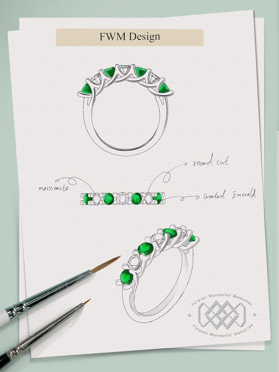 FWM D Color VVS1 Clarity Moissanite and Sapphire/Ruby/Emerald Rings for Women, Solid 925 Sterling Silver, Anniversary Birthday Mothers Day Jewelry Gift, Stackable Wedding Ring, Size 4-11