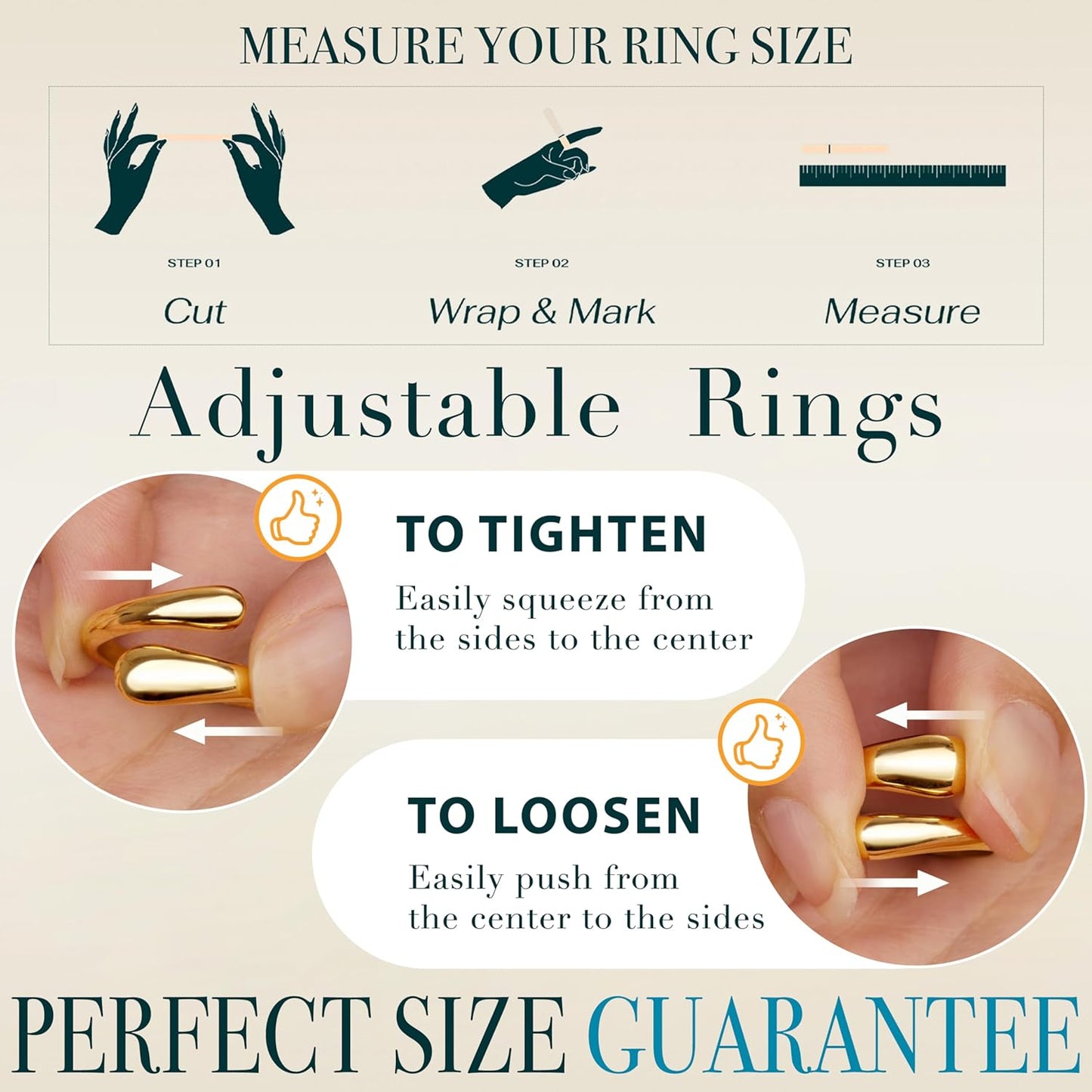 Non Tarnish Gold Chunky Rings for Women, 14K Gold Plated Statement Dome Rings Stacking, Adjustable Mens Silver Eternity Wedding Band Jewelry Size 3-13