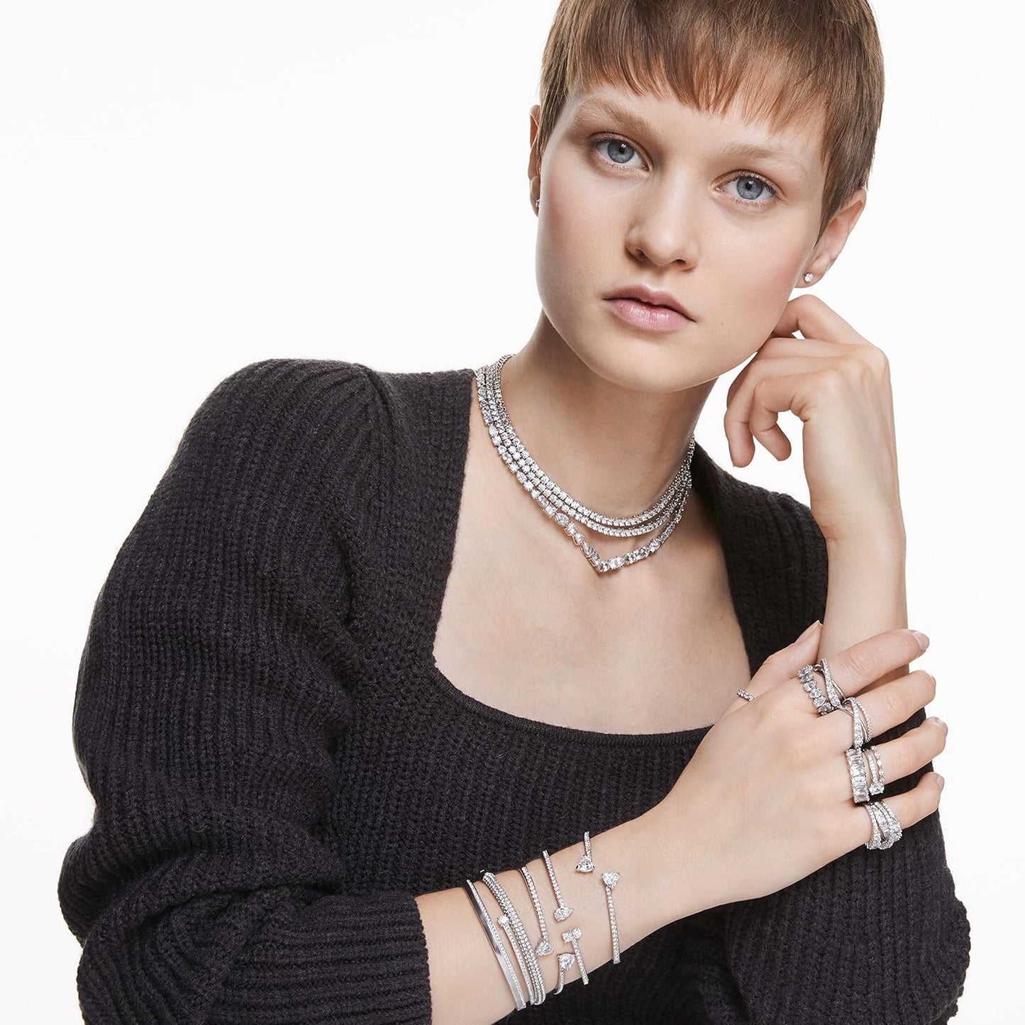 SWAROVSKI Twist Crystal Ring Jewelry Collection, Rhodium Tone Finish
