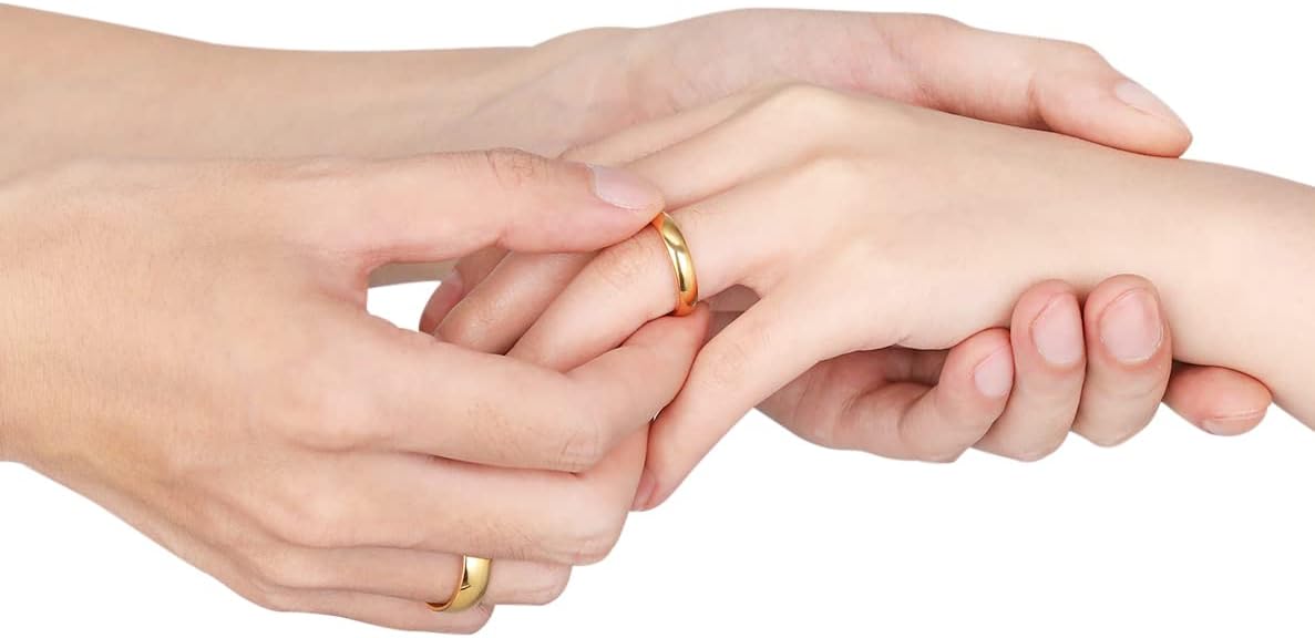 TIGRADE Titanium Ring 2mm 4mm 6mm 8mm 14k Gold Plated Wedding Band in Comfort Fit Dome Polished for Men Women Size 3-14