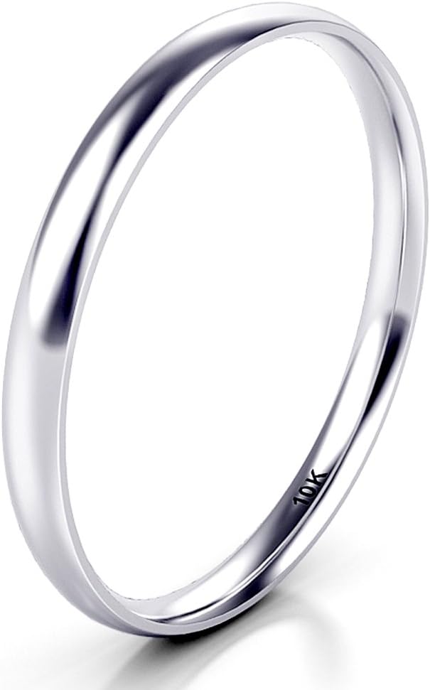 10K White/Yellow/Rose Gold 2MM Round Dome Wedding Band Ring