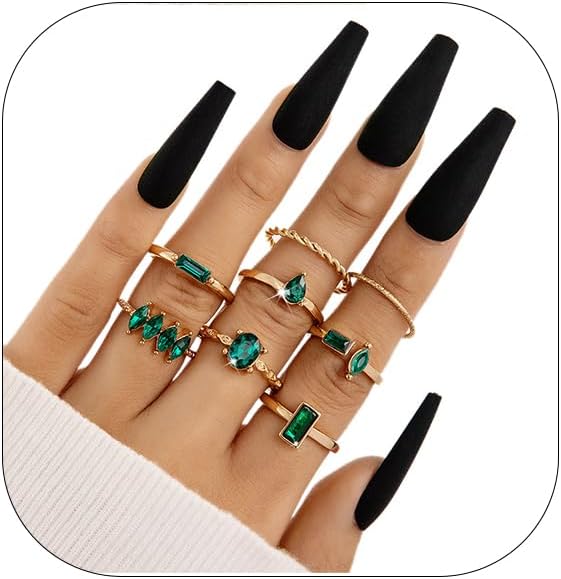 Boho Cubic Zirconia Stackable Rings for Women Dainty Crystal Knuckle Ring Set 8Pcs Vintage Gold Silver Statement Wedding Engagement Rings Pack