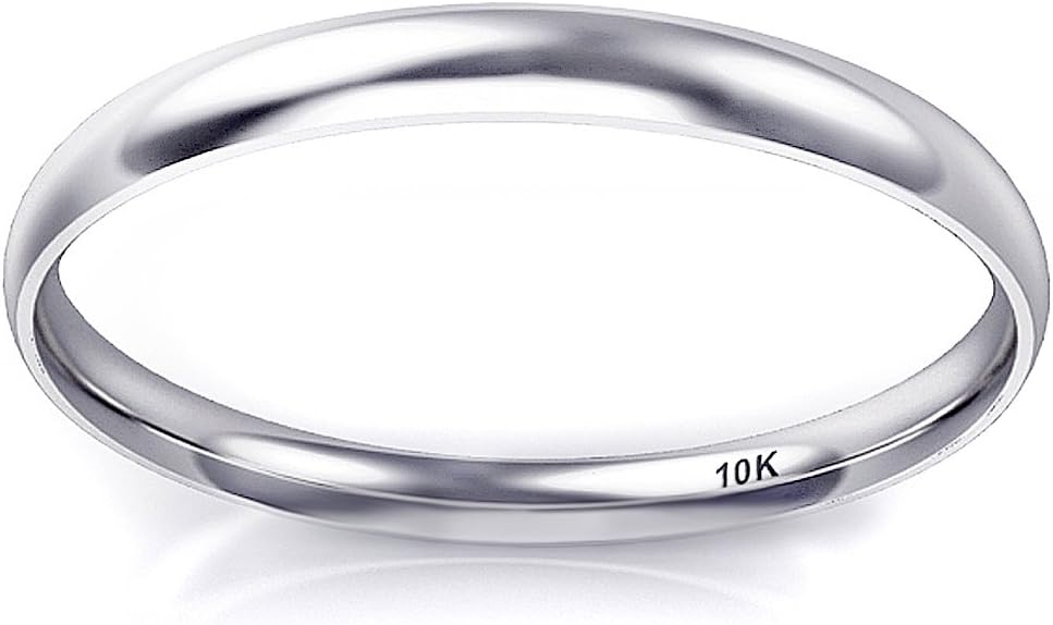 10K White/Yellow/Rose Gold 2MM Round Dome Wedding Band Ring