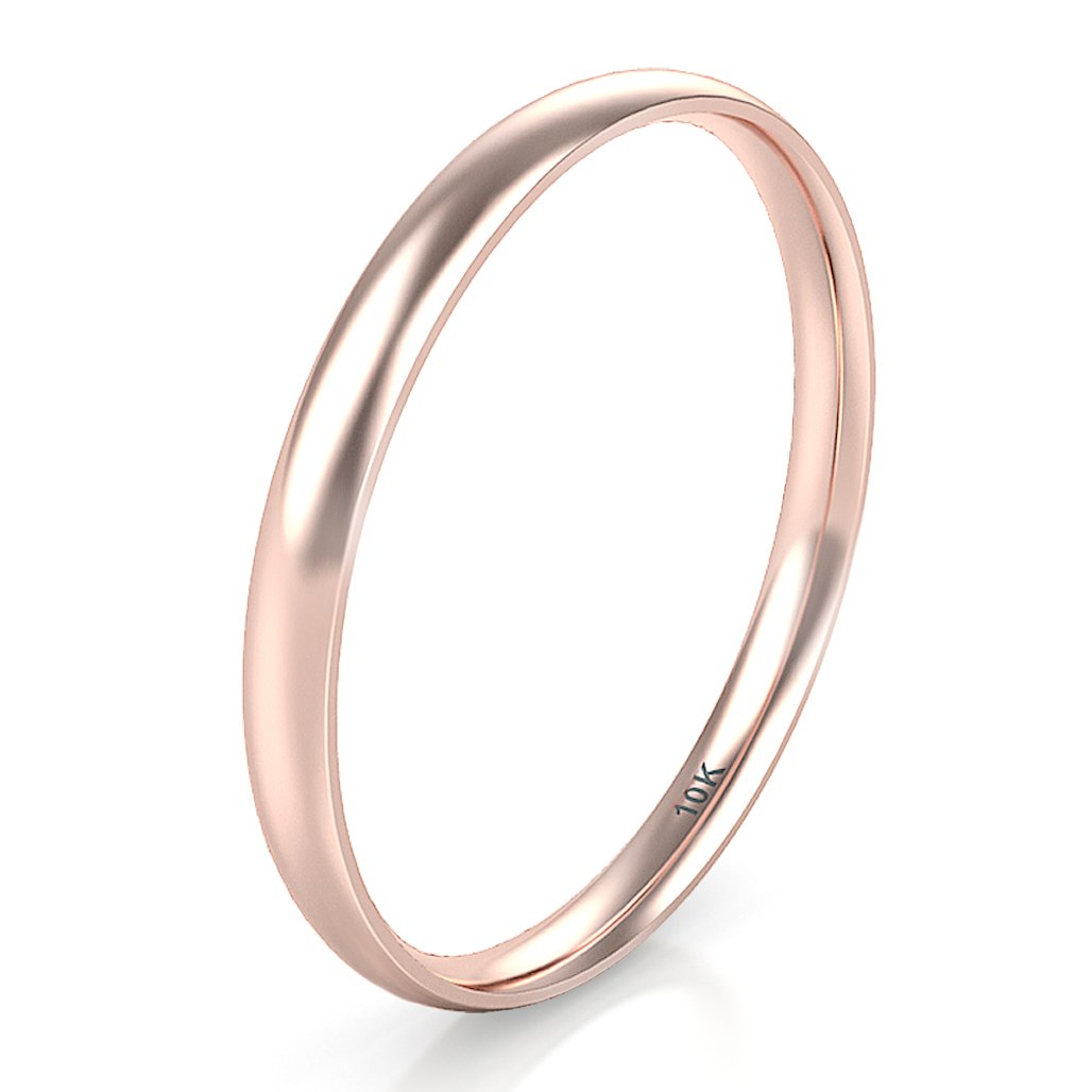 10K White/Yellow/Rose Gold 2MM Round Dome Wedding Band Ring