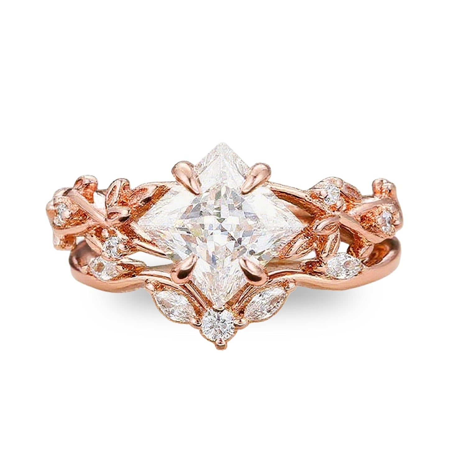 1-4 Carat Princess Cut Moissanite Wedding Ring Set 10K 14K 18K White/Rose/Yellow Gold Princess Gemstone Engagement Ring Set Promise Anniversary Ring Set for Women