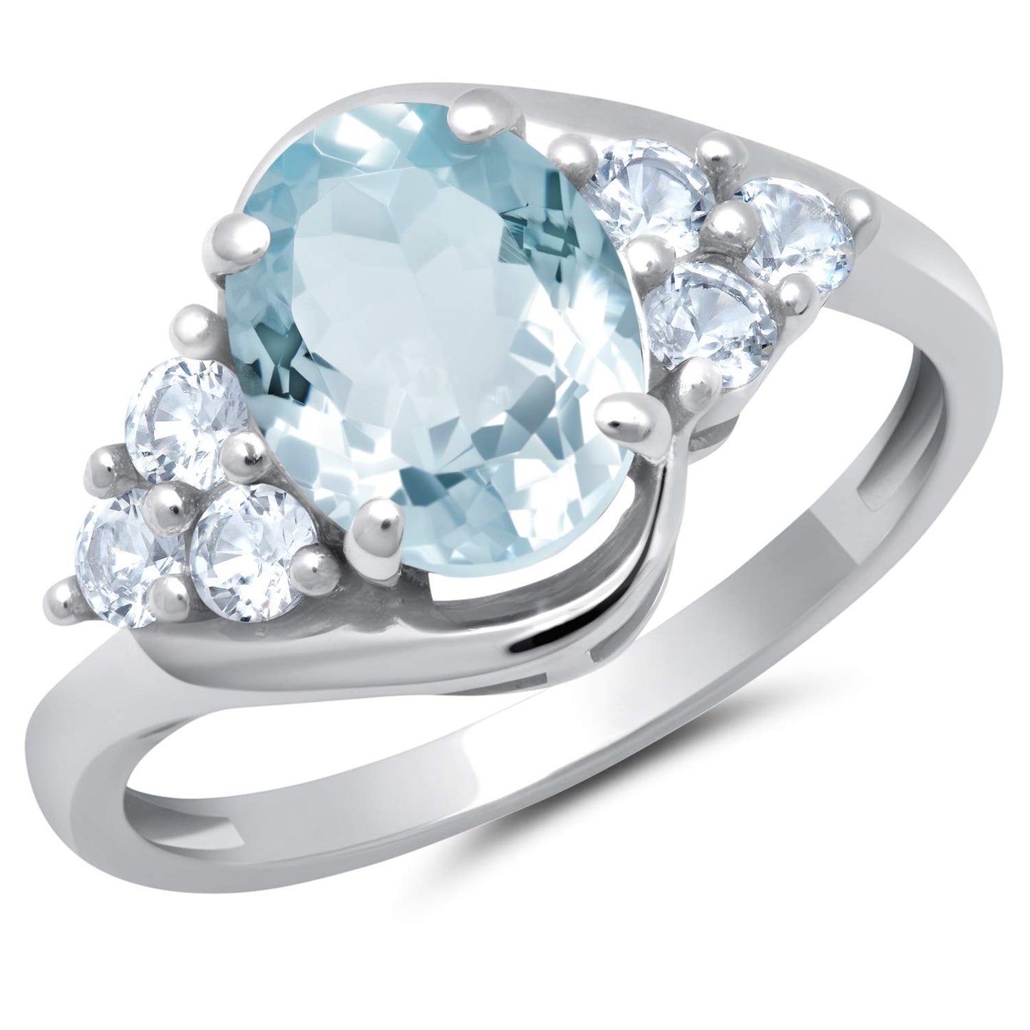 MAX + STONE Gemstone Oval Sunburst Halo Ring for Women in 10k White or Yellow Gold with Created White Sapphire and Birthstone Anniversary Ring Size 5 to 9