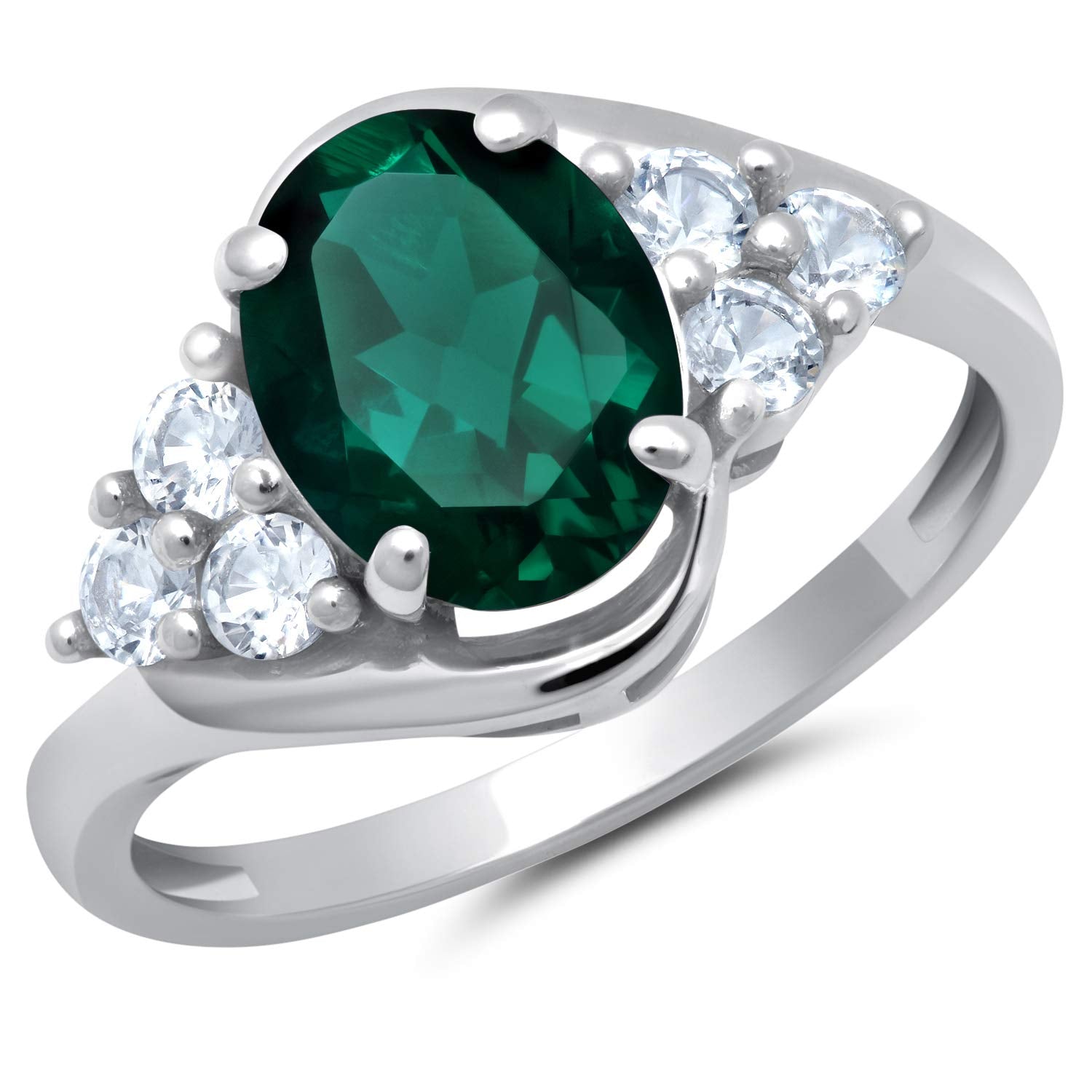 MAX + STONE Gemstone Oval Sunburst Halo Ring for Women in 10k White or Yellow Gold with Created White Sapphire and Birthstone Anniversary Ring Size 5 to 9