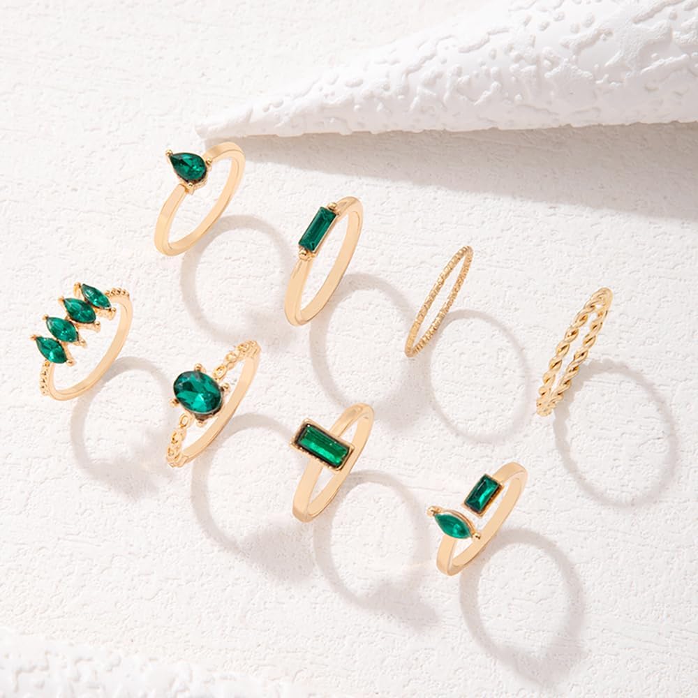 Boho Cubic Zirconia Stackable Rings for Women Dainty Crystal Knuckle Ring Set 8Pcs Vintage Gold Silver Statement Wedding Engagement Rings Pack