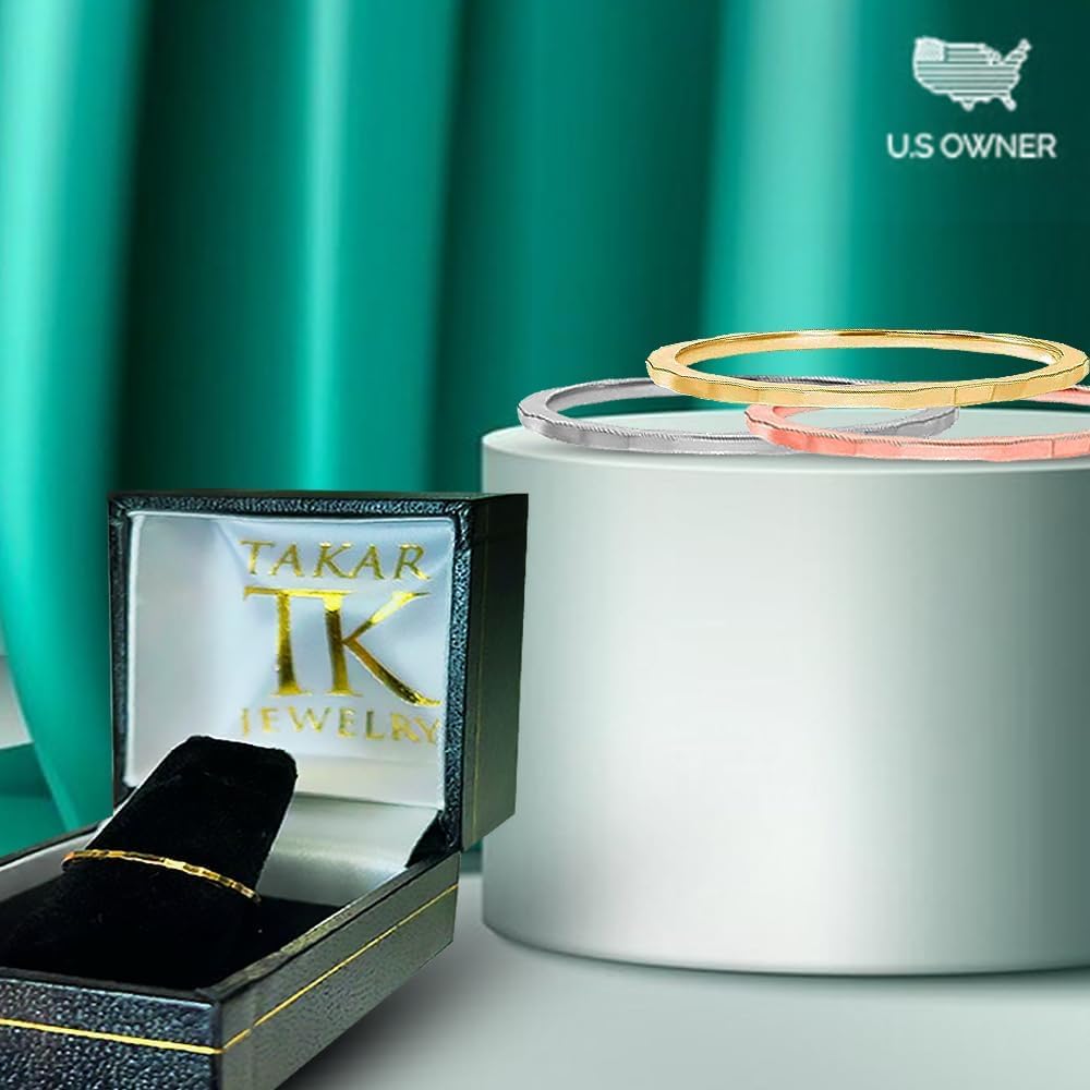 Takar Wedding Bands for Couples Dainty 10k Solid Yellow, White & Rose Gold Rings, 1mm Thin, Stackable Wedding Bands for Women, Sizes 4–12, Tarnish Free Gold Rings, Gold Band Ring