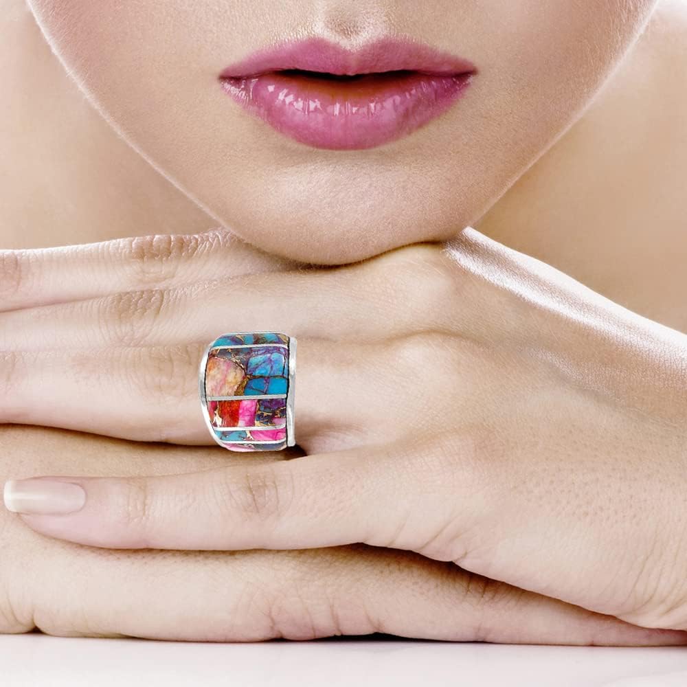 Turquoise Network Wide Statement Ring in Sterling Silver Genuine Gemstones & Gemstones (SELECT color)