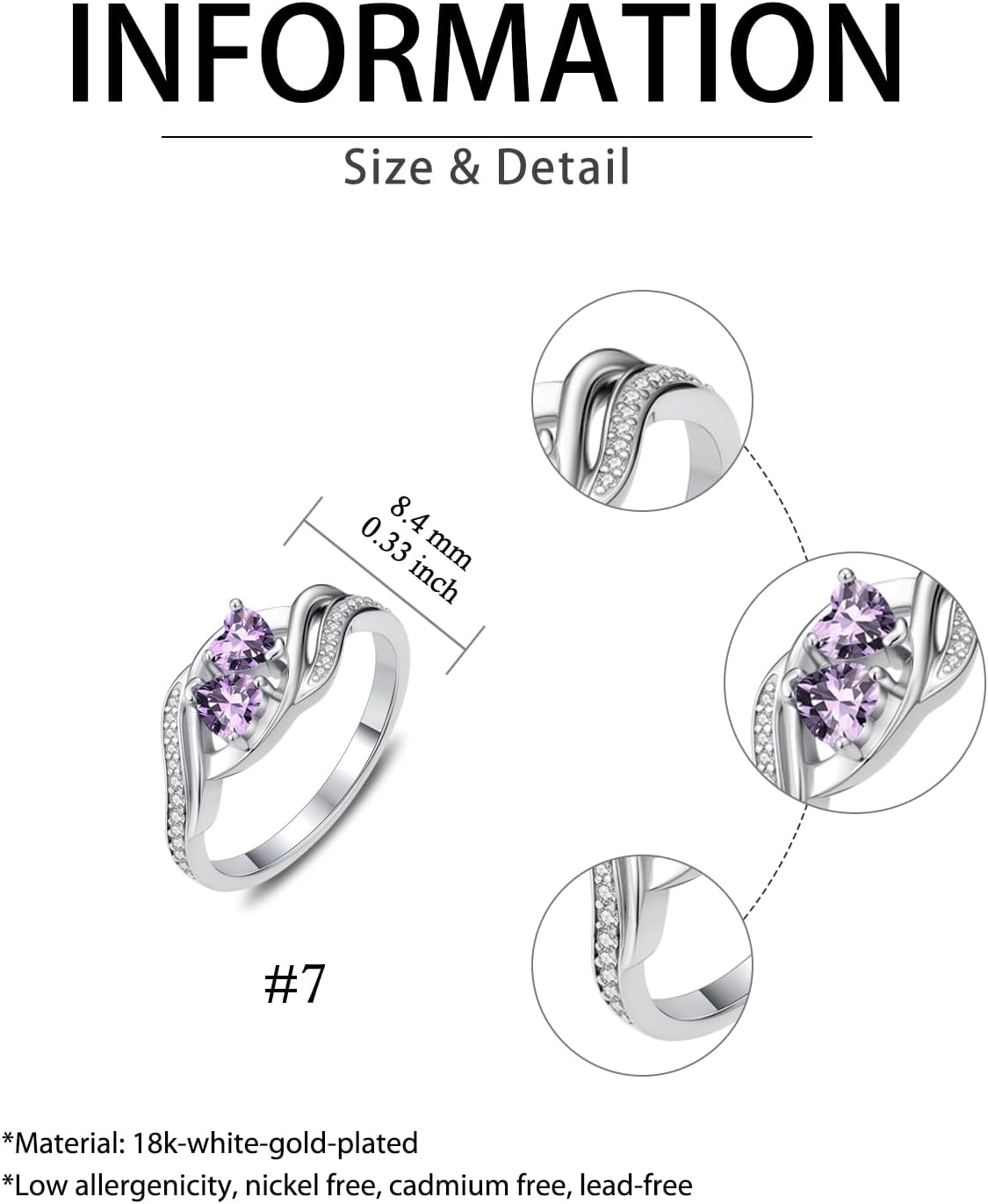 Birthstone Rings for Women Heart Statemet Engagement Eternity Wedding Promise Rings Infinity Jewelry Anniversary Christmas Valentine Mothers Day Birthday Gifts for Women Wife Her Girlfriend