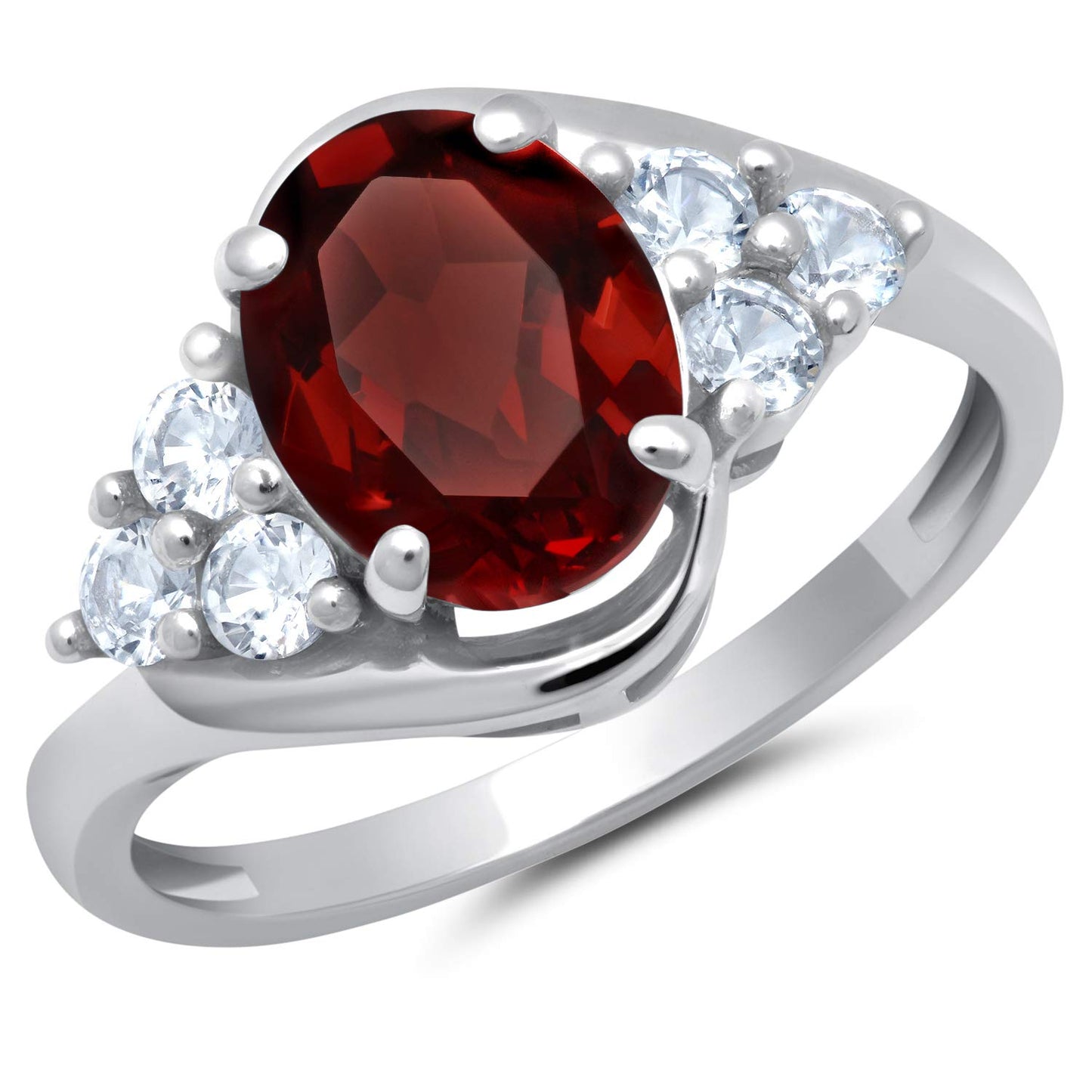 MAX + STONE Gemstone Oval Sunburst Halo Ring for Women in 10k White or Yellow Gold with Created White Sapphire and Birthstone Anniversary Ring Size 5 to 9