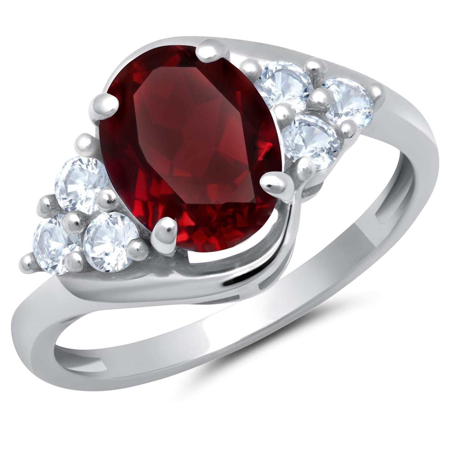 MAX + STONE Gemstone Oval Sunburst Halo Ring for Women in 10k White or Yellow Gold with Created White Sapphire and Birthstone Anniversary Ring Size 5 to 9