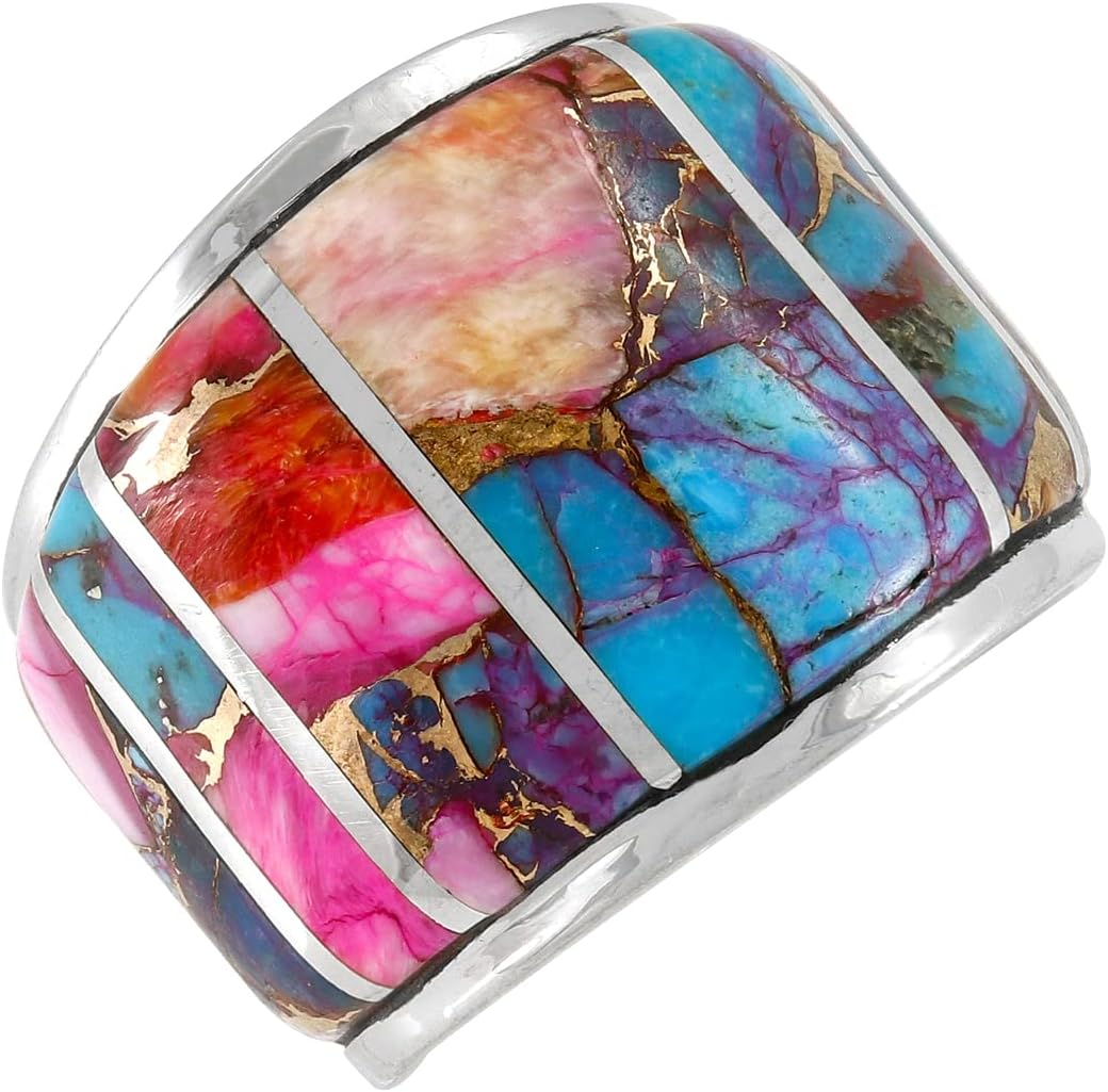 Turquoise Network Wide Statement Ring in Sterling Silver Genuine Gemstones & Gemstones (SELECT color)