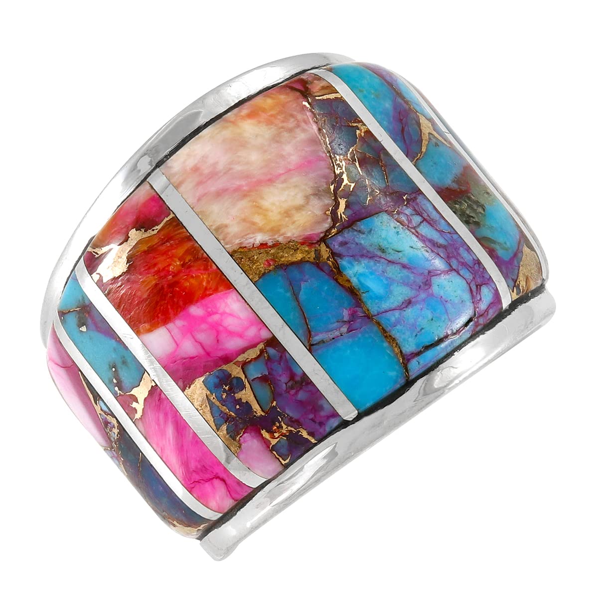 Turquoise Network Wide Statement Ring in Sterling Silver Genuine Gemstones & Gemstones (SELECT color)