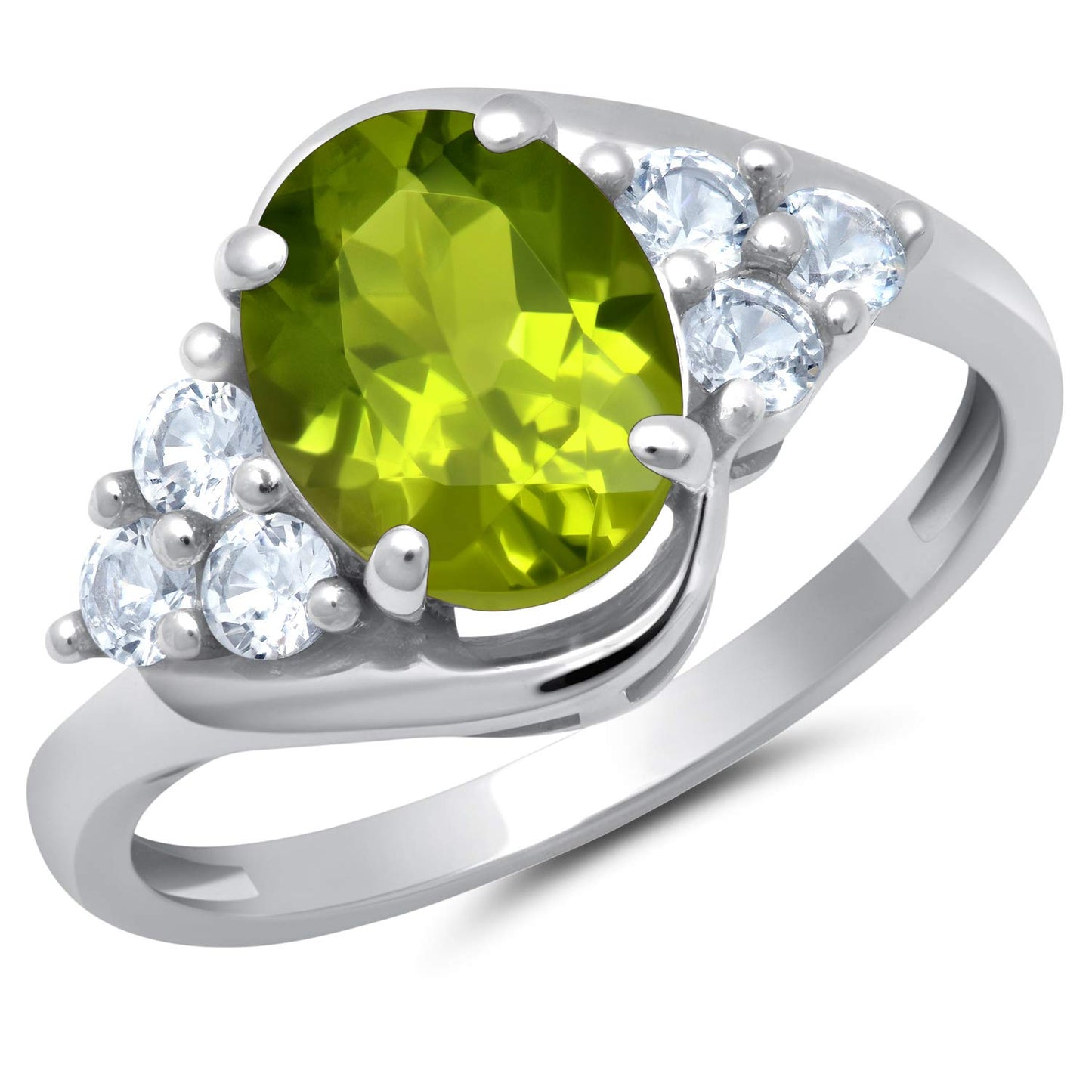 MAX + STONE Gemstone Oval Sunburst Halo Ring for Women in 10k White or Yellow Gold with Created White Sapphire and Birthstone Anniversary Ring Size 5 to 9
