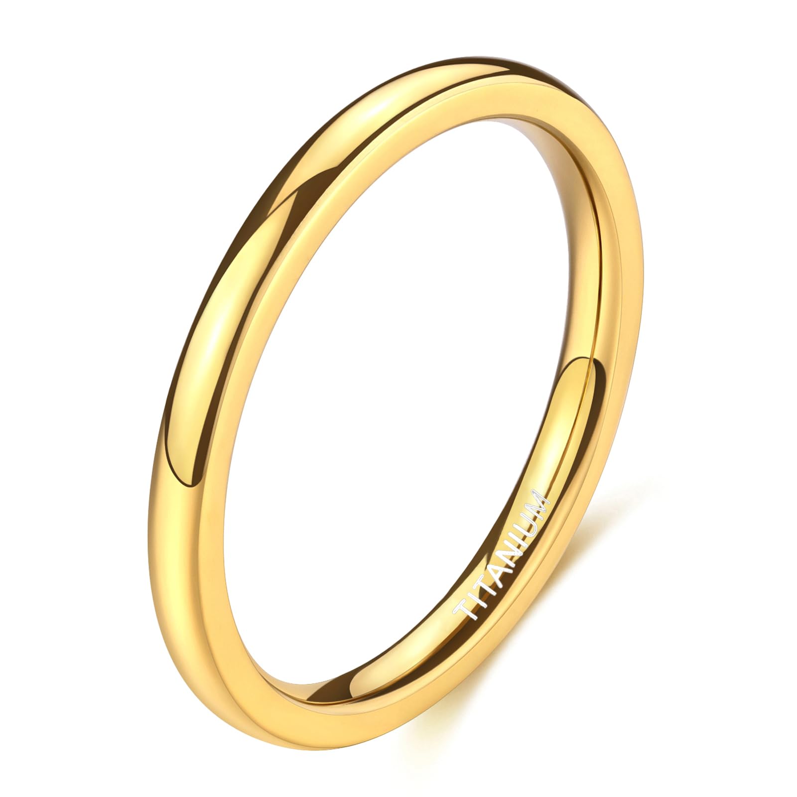 TIGRADE Titanium Ring 2mm 4mm 6mm 8mm 14k Gold Plated Wedding Band in Comfort Fit Dome Polished for Men Women Size 3-14
