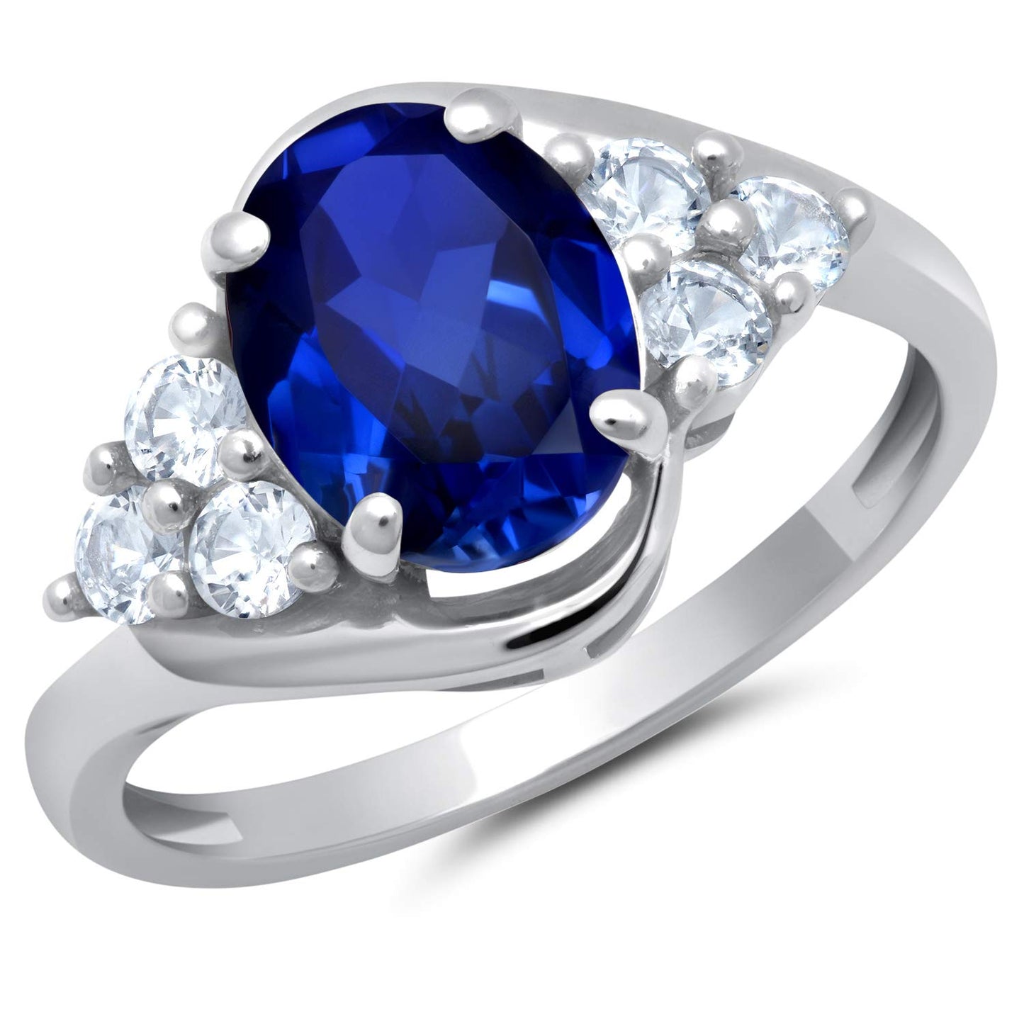 MAX + STONE Gemstone Oval Sunburst Halo Ring for Women in 10k White or Yellow Gold with Created White Sapphire and Birthstone Anniversary Ring Size 5 to 9