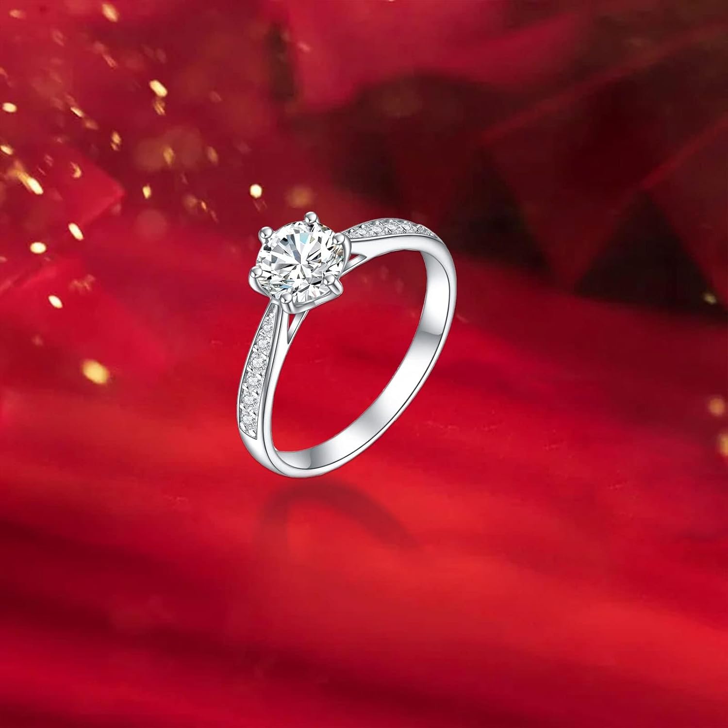 DIYA 1CT Moissanite Engagement Ring 14k Gold Plated Moissanite Wedding Rings for Women 4-Prong-Setting Promise Ring for Her Anniversary Valentine's Day Gifts for Wife Girlfriend Bride