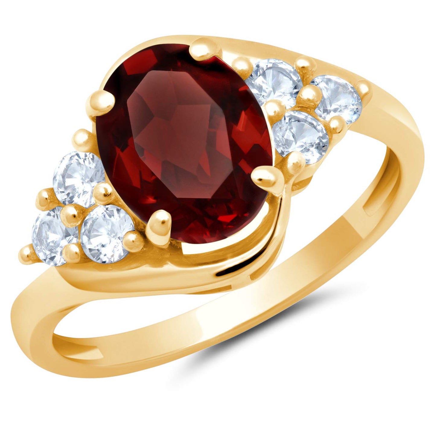MAX + STONE Gemstone Oval Sunburst Halo Ring for Women in 10k White or Yellow Gold with Created White Sapphire and Birthstone Anniversary Ring Size 5 to 9