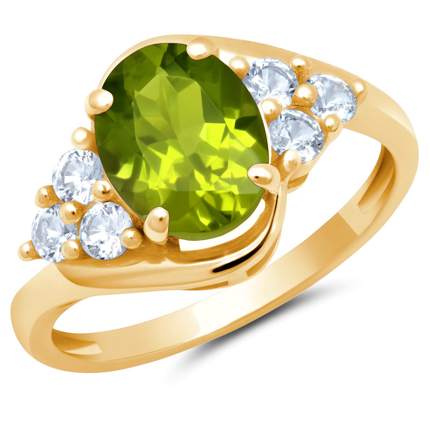 MAX + STONE Gemstone Oval Sunburst Halo Ring for Women in 10k White or Yellow Gold with Created White Sapphire and Birthstone Anniversary Ring Size 5 to 9