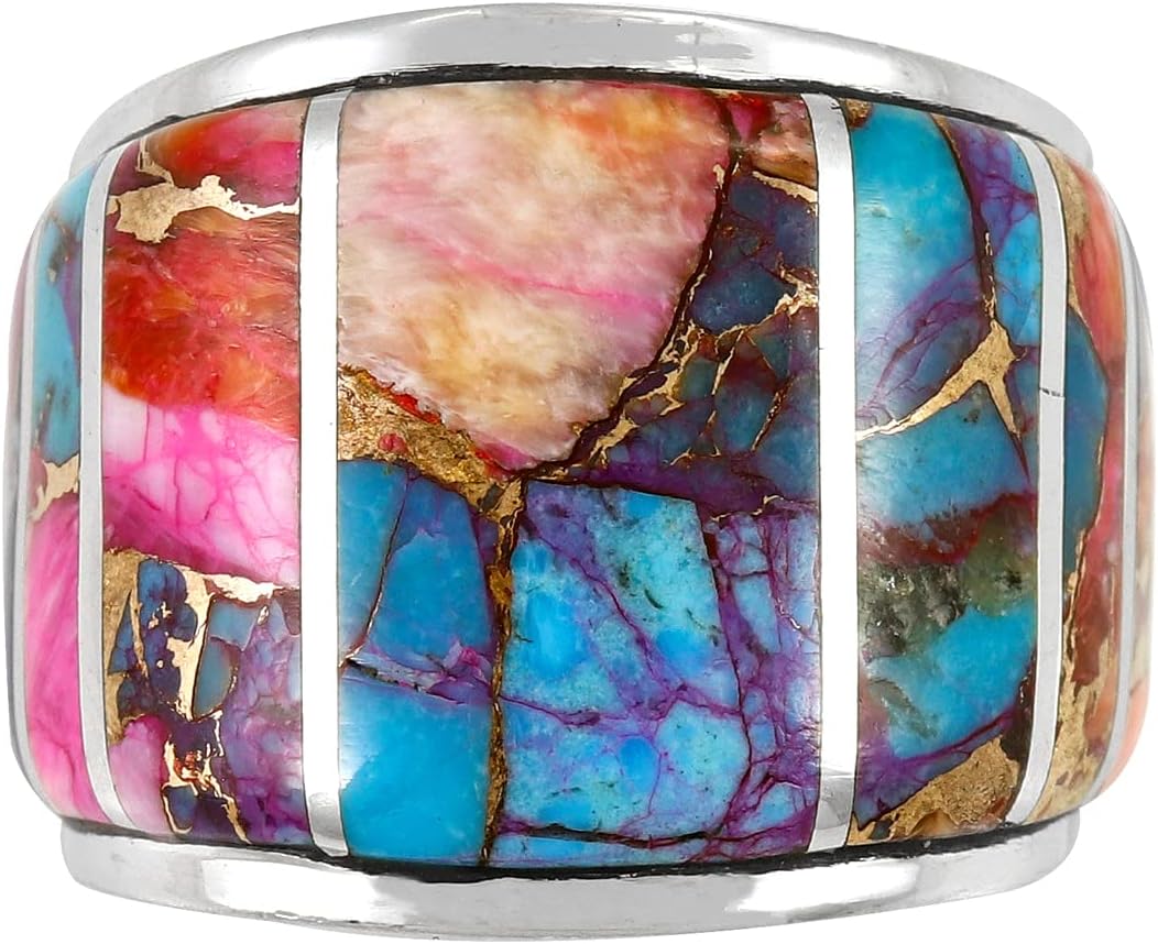 Turquoise Network Wide Statement Ring in Sterling Silver Genuine Gemstones & Gemstones (SELECT color)