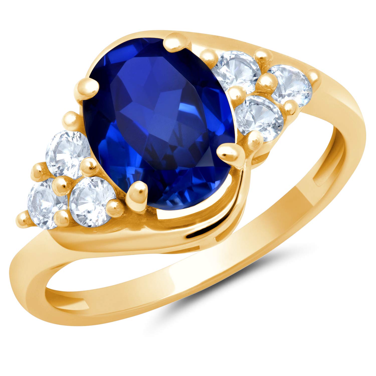 MAX + STONE Gemstone Oval Sunburst Halo Ring for Women in 10k White or Yellow Gold with Created White Sapphire and Birthstone Anniversary Ring Size 5 to 9