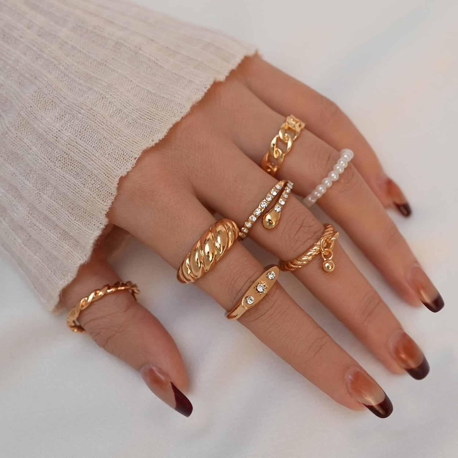 YEEZII 68 Pcs Gold Knuckle Rings Set for Women, Stackable Boho Joint Finger Midi Rings Silver Hollow Carved Crystal Stacking Ring Pack for Gift