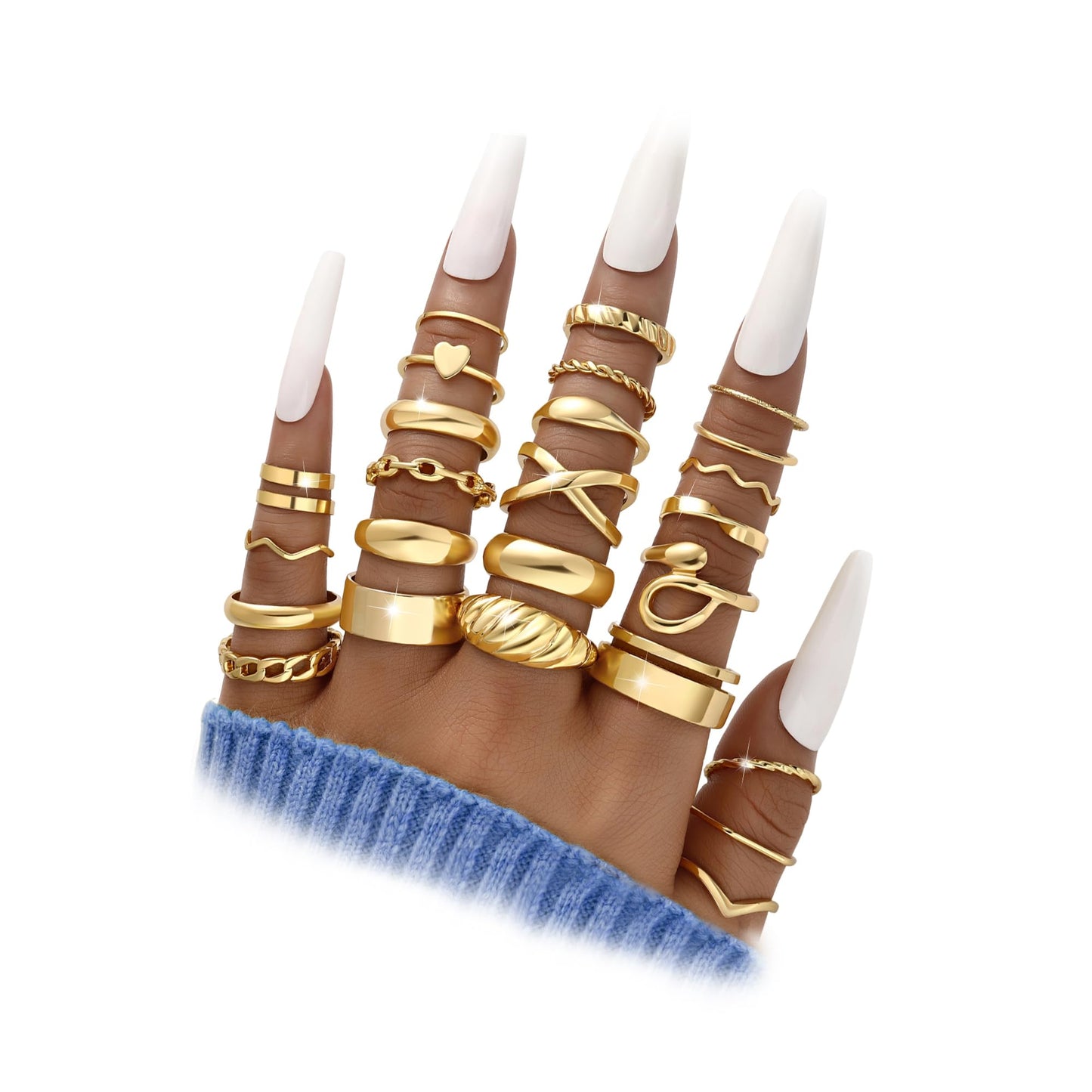 YEEZII 68 Pcs Gold Knuckle Rings Set for Women, Stackable Boho Joint Finger Midi Rings Silver Hollow Carved Crystal Stacking Ring Pack for Gift
