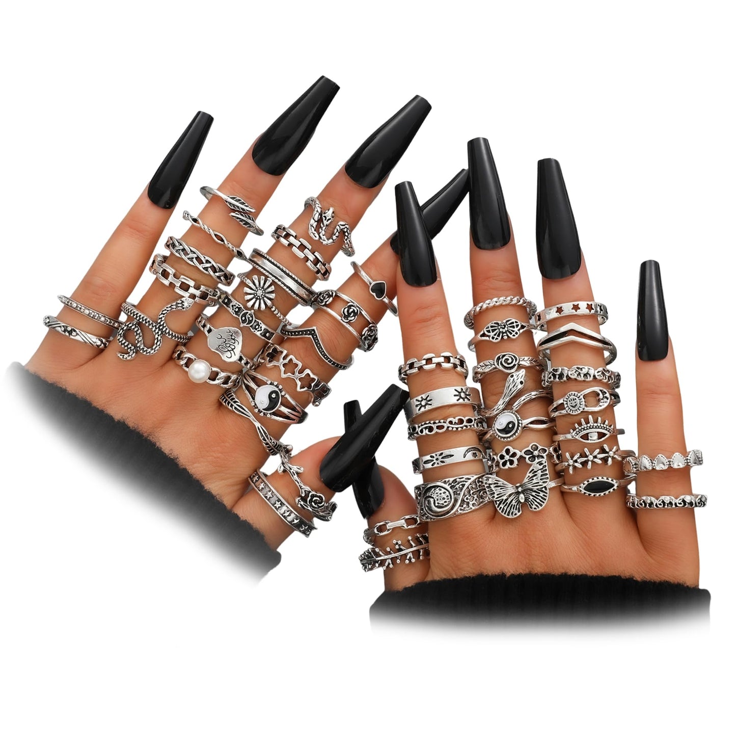 YEEZII 68 Pcs Gold Knuckle Rings Set for Women, Stackable Boho Joint Finger Midi Rings Silver Hollow Carved Crystal Stacking Ring Pack for Gift