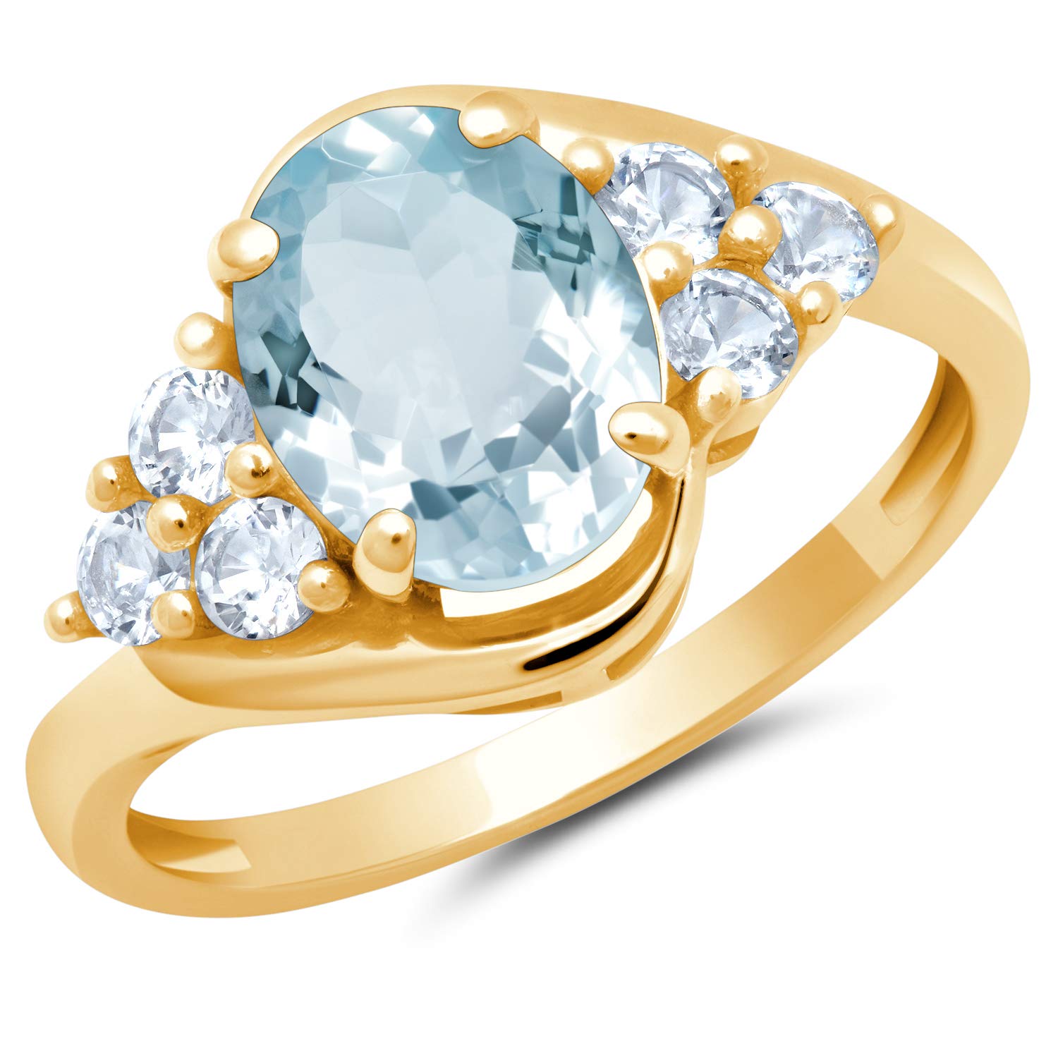 MAX + STONE Gemstone Oval Sunburst Halo Ring for Women in 10k White or Yellow Gold with Created White Sapphire and Birthstone Anniversary Ring Size 5 to 9