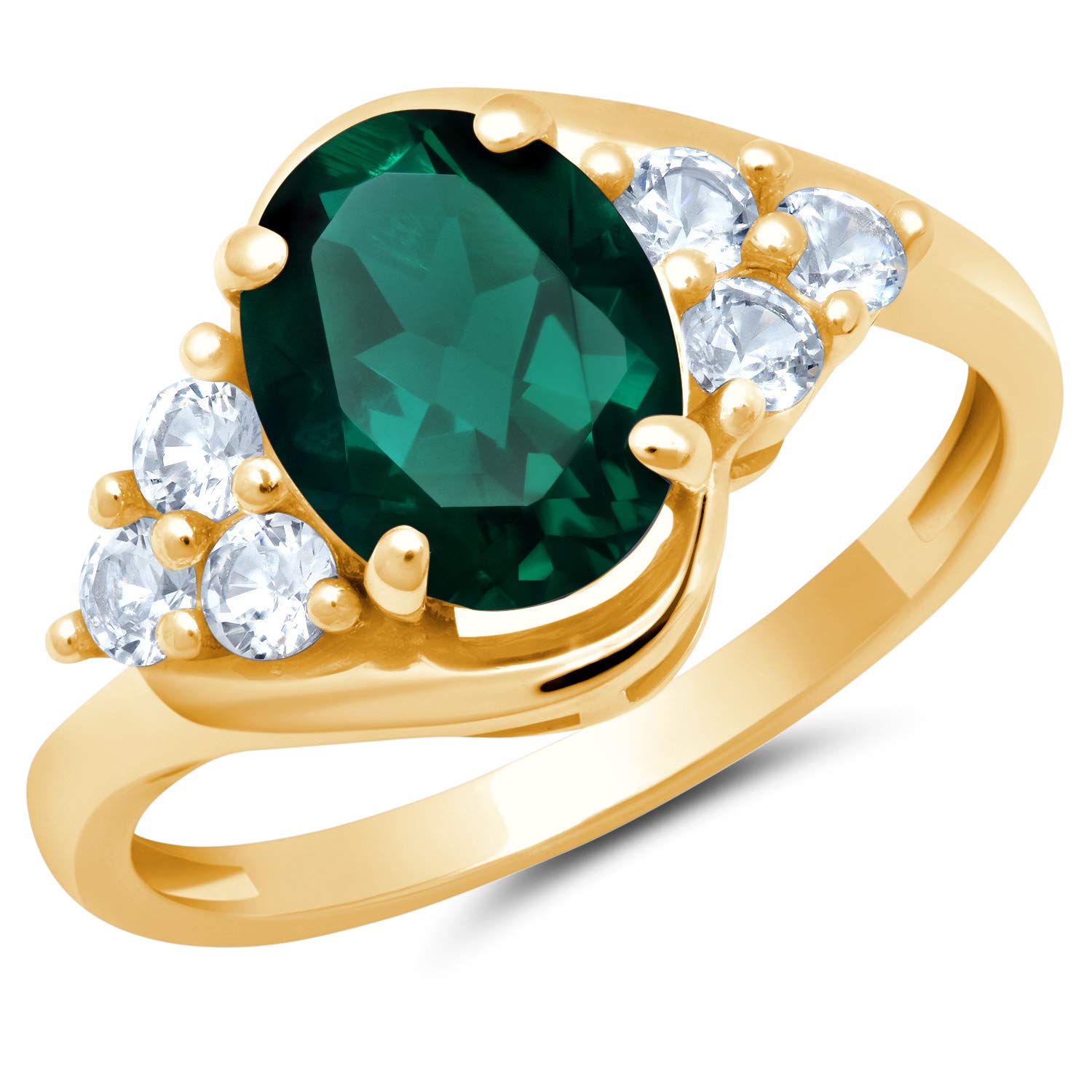 MAX + STONE Gemstone Oval Sunburst Halo Ring for Women in 10k White or Yellow Gold with Created White Sapphire and Birthstone Anniversary Ring Size 5 to 9