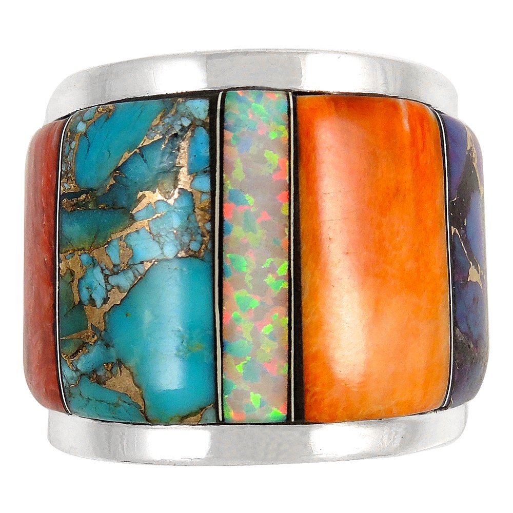 Turquoise Network Wide Statement Ring in Sterling Silver Genuine Gemstones & Gemstones (SELECT color)