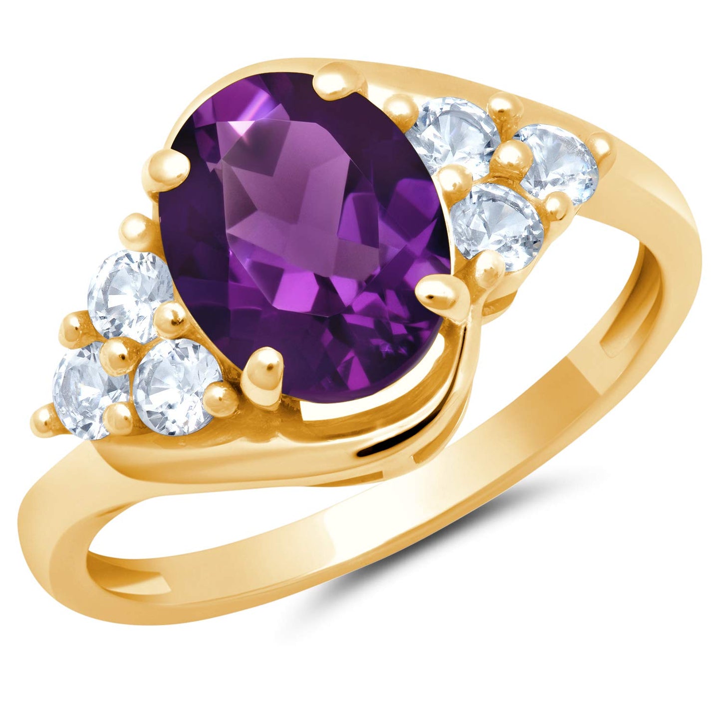 MAX + STONE Gemstone Oval Sunburst Halo Ring for Women in 10k White or Yellow Gold with Created White Sapphire and Birthstone Anniversary Ring Size 5 to 9