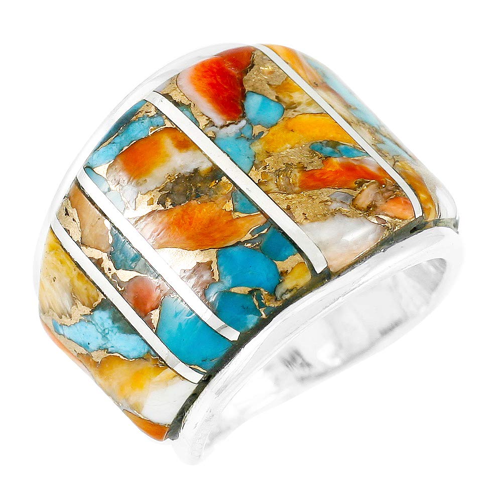 Turquoise Network Wide Statement Ring in Sterling Silver Genuine Gemstones & Gemstones (SELECT color)