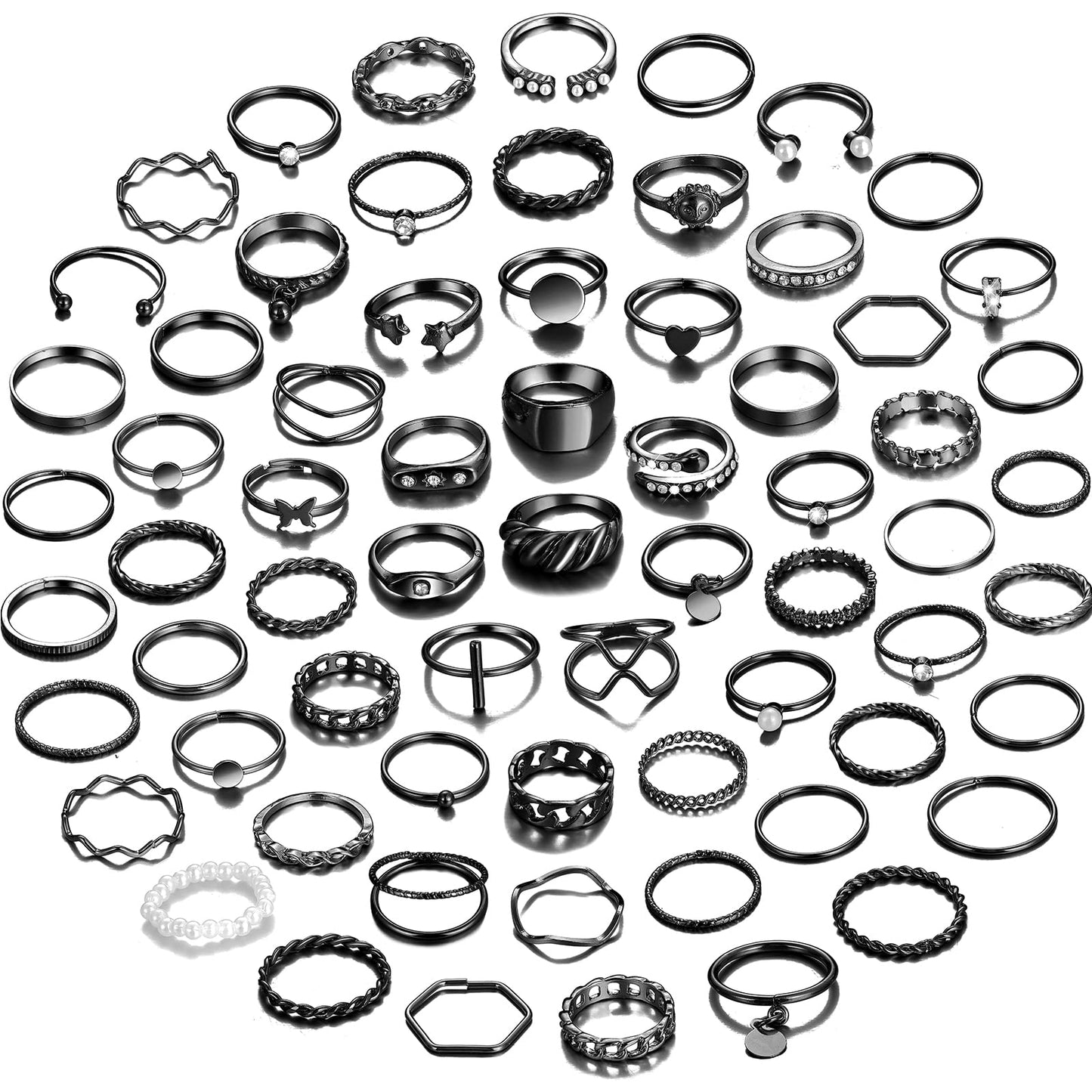 YEEZII 68 Pcs Gold Knuckle Rings Set for Women, Stackable Boho Joint Finger Midi Rings Silver Hollow Carved Crystal Stacking Ring Pack for Gift