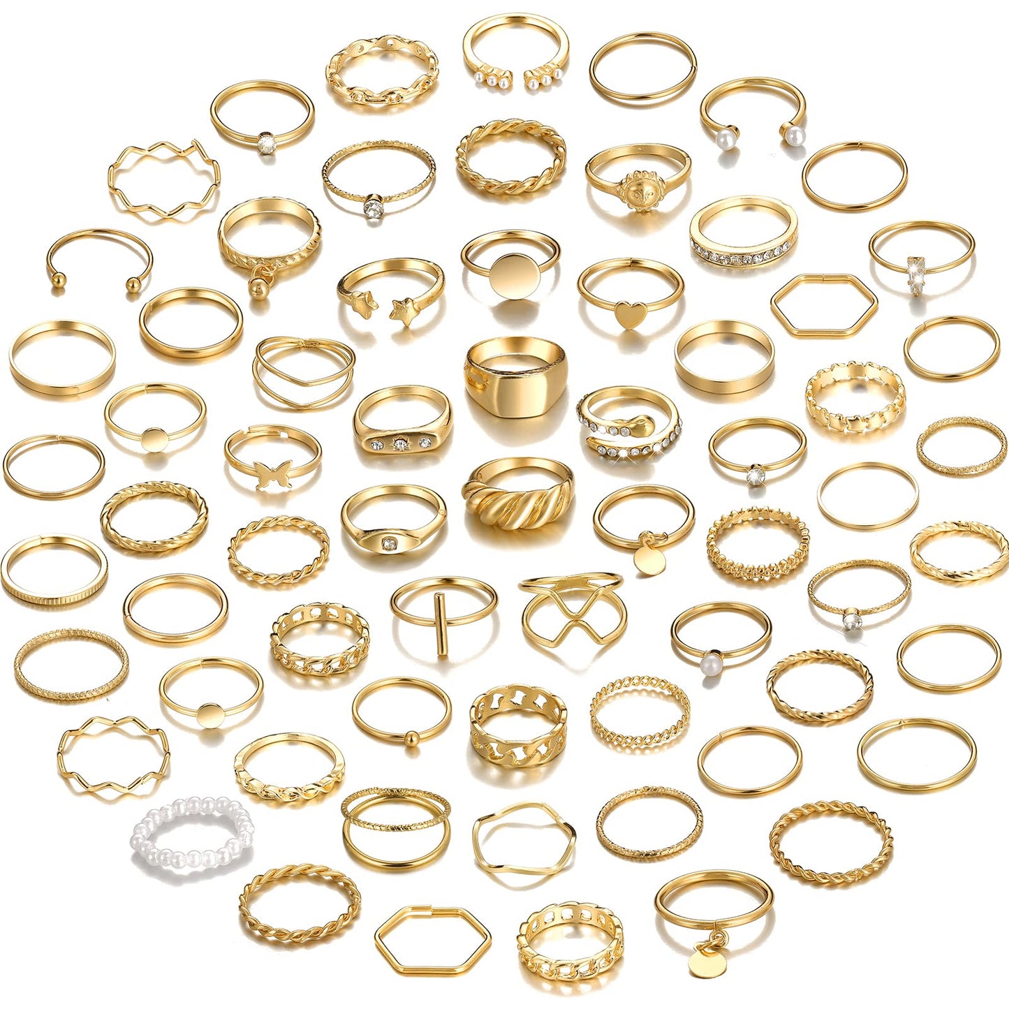 YEEZII 68 Pcs Gold Knuckle Rings Set for Women, Stackable Boho Joint Finger Midi Rings Silver Hollow Carved Crystal Stacking Ring Pack for Gift