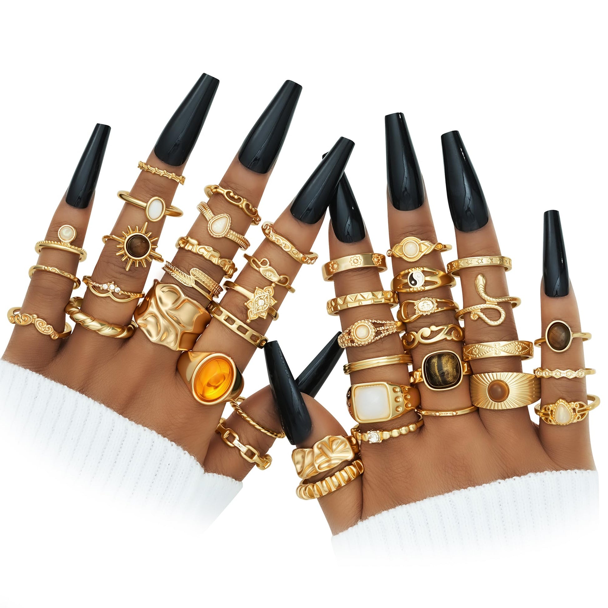 YEEZII 68 Pcs Gold Knuckle Rings Set for Women, Stackable Boho Joint Finger Midi Rings Silver Hollow Carved Crystal Stacking Ring Pack for Gift