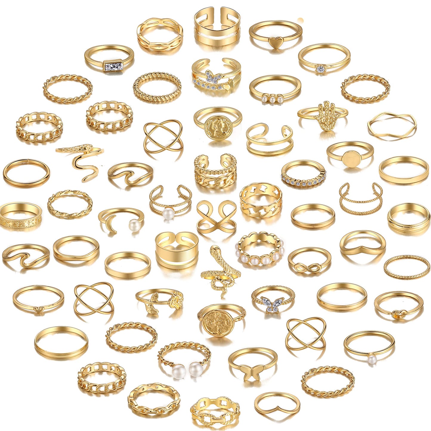 YEEZII 68 Pcs Gold Knuckle Rings Set for Women, Stackable Boho Joint Finger Midi Rings Silver Hollow Carved Crystal Stacking Ring Pack for Gift