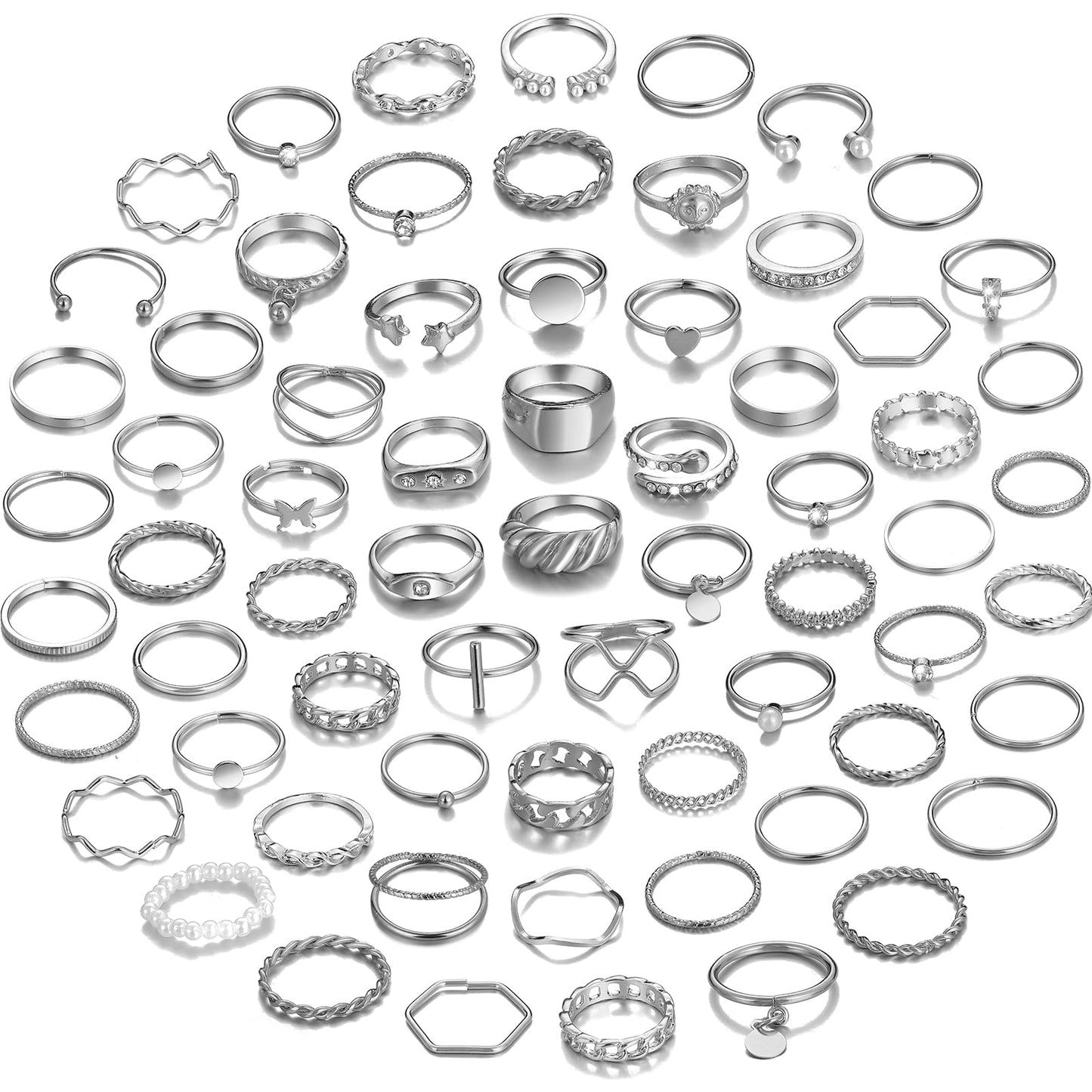 YEEZII 68 Pcs Gold Knuckle Rings Set for Women, Stackable Boho Joint Finger Midi Rings Silver Hollow Carved Crystal Stacking Ring Pack for Gift