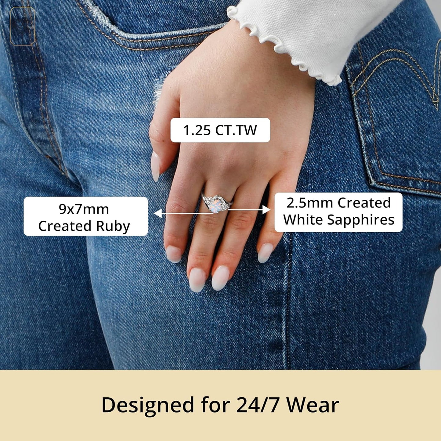 MAX + STONE Gemstone Oval Sunburst Halo Ring for Women in 10k White or Yellow Gold with Created White Sapphire and Birthstone Anniversary Ring Size 5 to 9